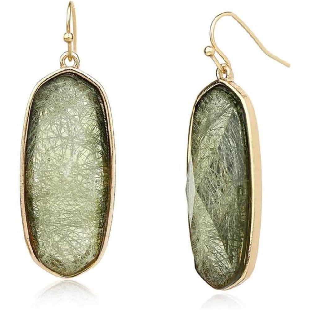 Resin Oval Teardrop Sparkle Faceted Crystal Glass Dangle Drop Earrings